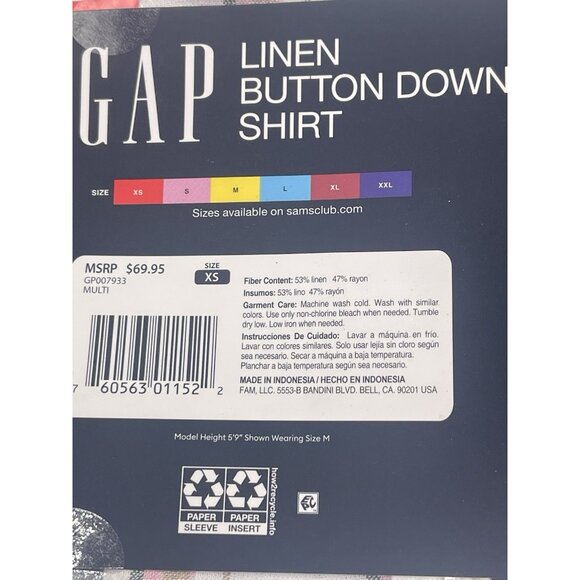 GAP Shirt Blouse Womens Size XS Linen Striped Button Down Striped White Pink - Picture 4 of 4